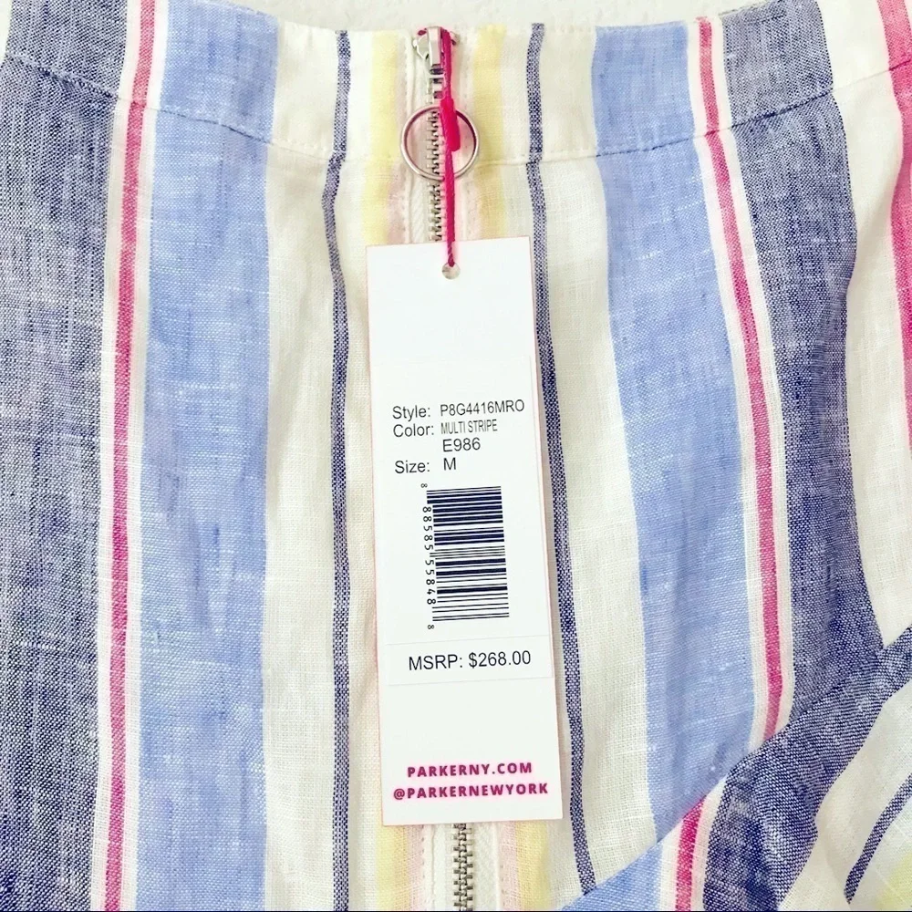 New! Parker Linen Bohemian Striped Ruffle Tier Beach Mini Skirt